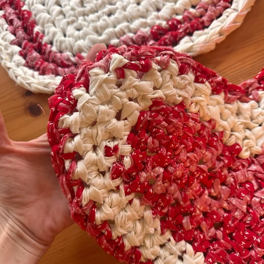 Set of two handmade rag hearts.